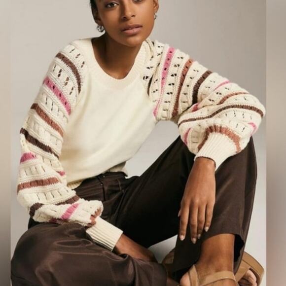 dolan Sweaters - Dolan Cream Sweater with Pink and Brown Stripes